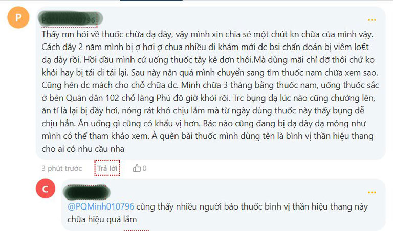 Phản hồi của một số bệnh nhân đã điều trị bệnh dạ dày tại Quân dân 102