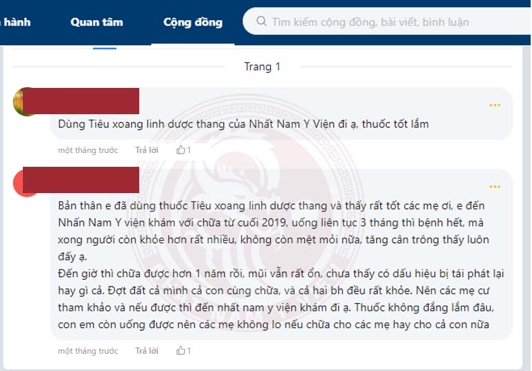 Phản hồi hiệu quả Tiêu Xoang linh dược thang