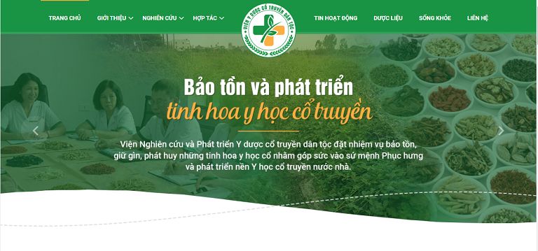 Giao diện trang chủ của website vienyduocdantoc.org.vn